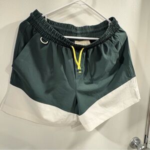 Dark Green and White Women's Athletic Shorts